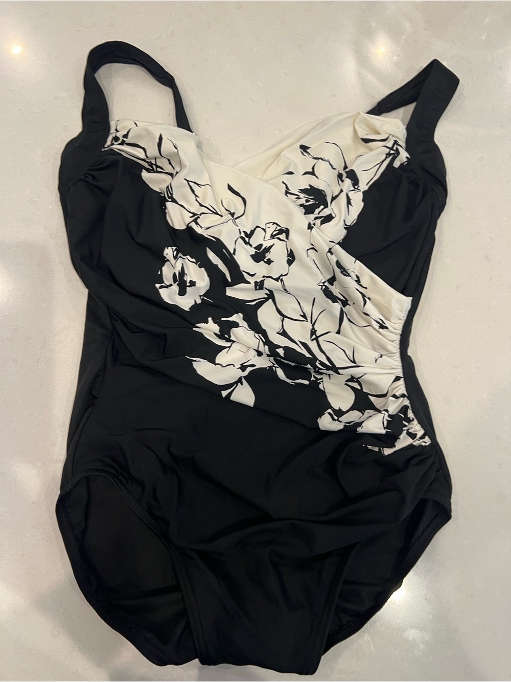 Miraclesuit Black & White Floral One-Piece V neck Swimsuit